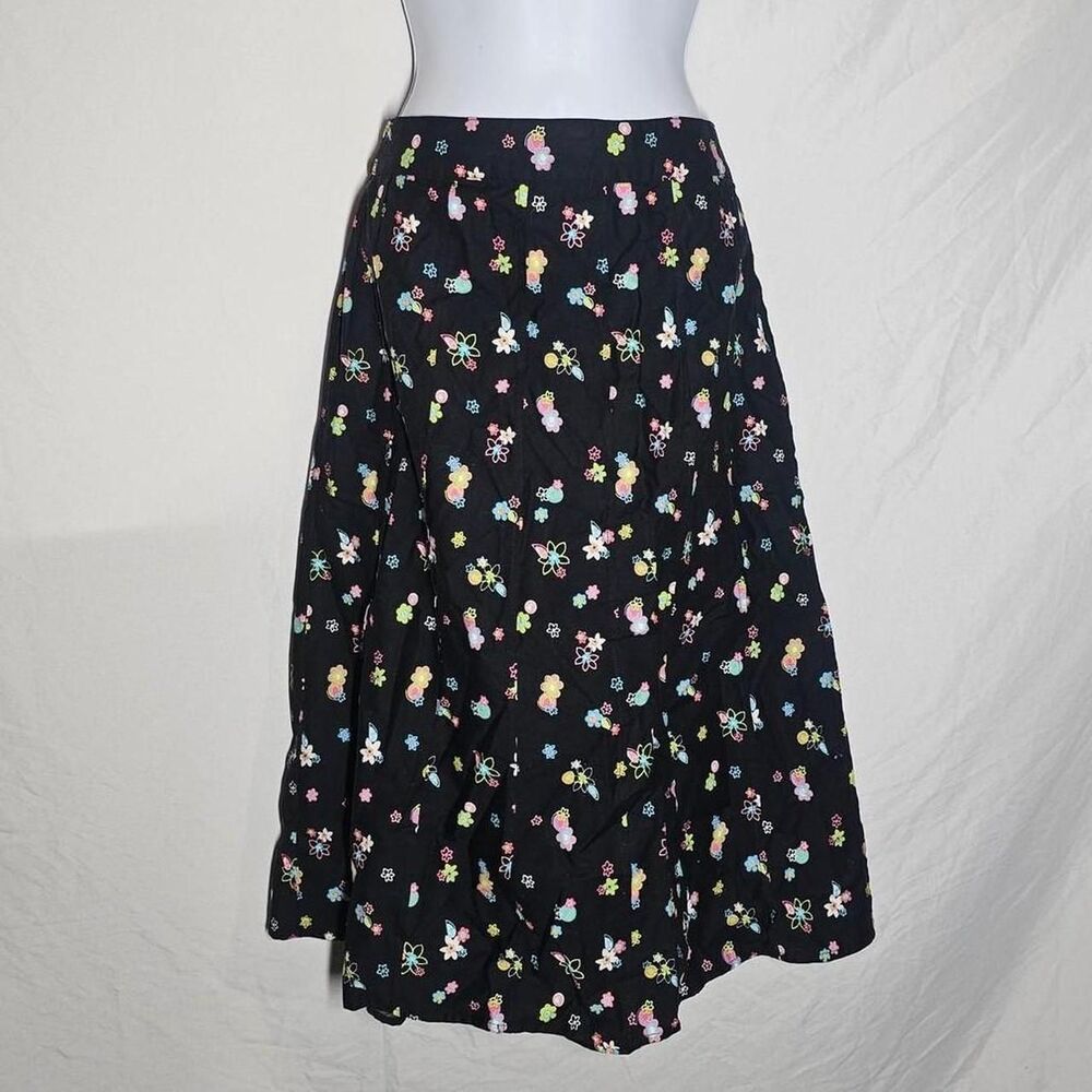 black floral whimsigoth y2k 2000s a-line midi skirt